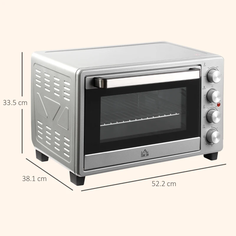 HOMCOM Mini Cuptor Electric 32L – Temperatură Reglabilă, Cronometru, 3 Moduri de Gătit