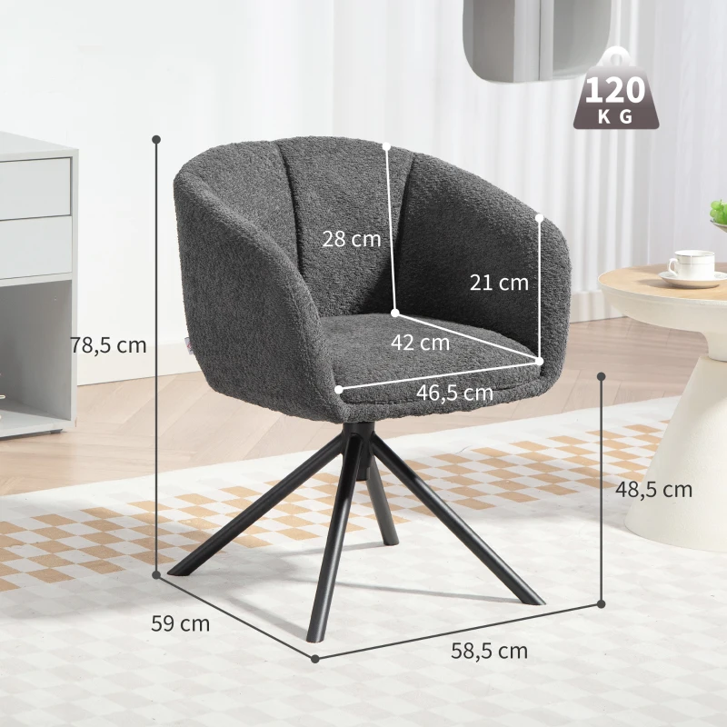 HOMCOM Fauteuil, Beklede stoel met comfortabele zitting, draaibaar, zachte bekleding, tot 120 kg, Donkergrijs