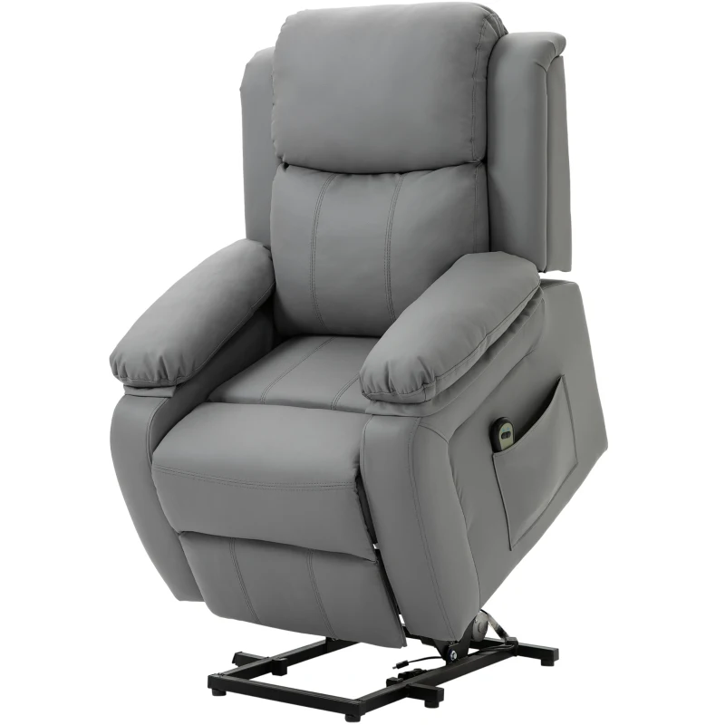 HOMCOM Elektrische opsta-fauteuil, afstandsbediening, kunstleerbekleding, gestoffeerde fauteuil met opsta-functie, Grijs