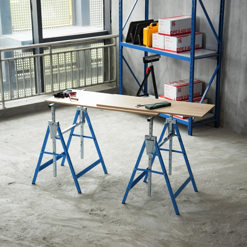 HOMCOM 2 x Steigerstatiefsteunbeugel in hoogte verstelbaar staal blauw(m-2)