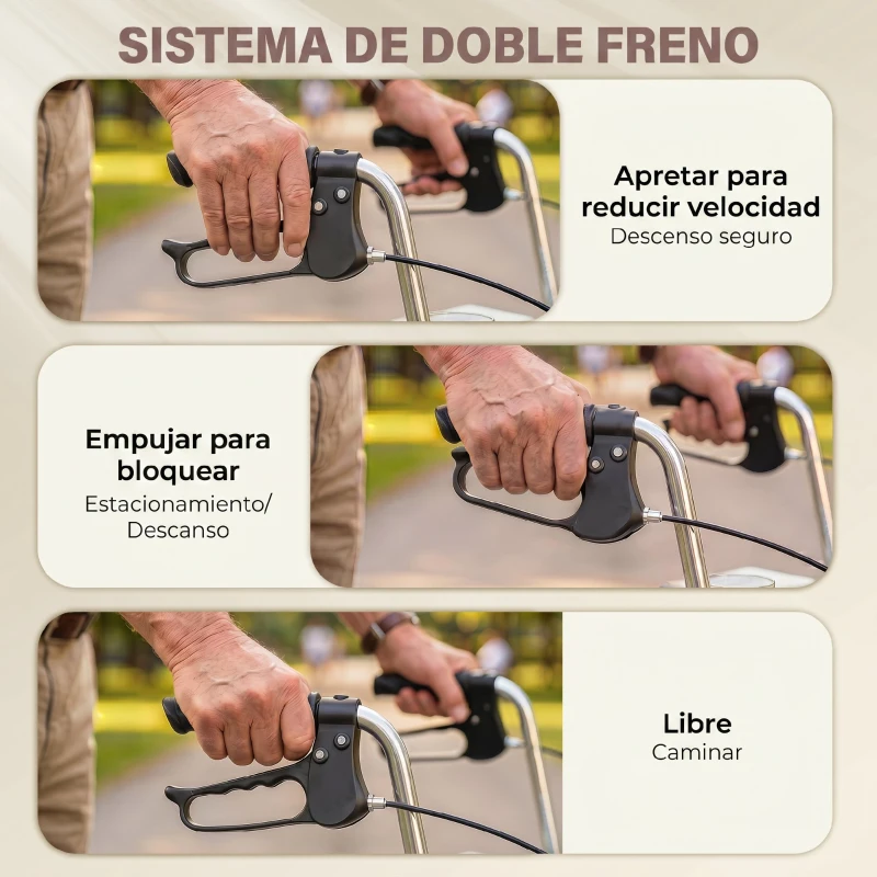 HOMCOM Andador para Ancianos Plegable con Asiento 4 Ruedas Altura Ajustable Frenos de Maneta Cesta Bandeja Porta Bastón Rojo
