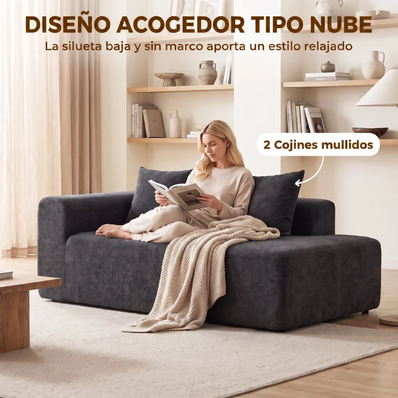 HOMCOM Sofá de 2 Plazas de Chenilla con 2 Almohadas Asiento con Muelles No Requiere Montaje 71,5x91,5x83 cm Gris Oscuro