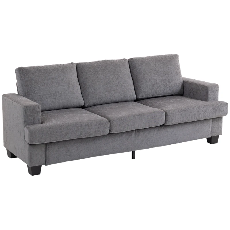 HOMCOM 3-zits Sofa, Woonkamerbank voor 3 personen, Stoffen bekleding, Stalen frame, Geplofte sofa, Grijs