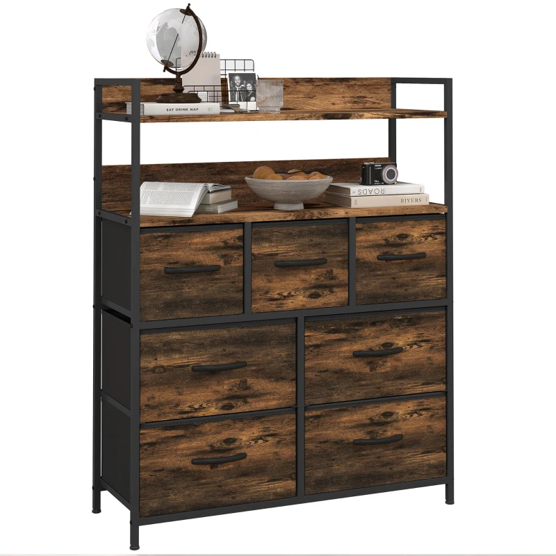 HOMCOM Stoffen Ladekast, 7 Opvouwbare Laden, 2 Planken, Stalen Frame, Bruin