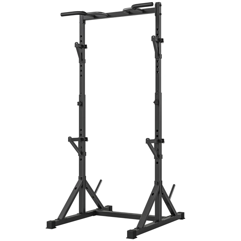 SPORTNOW Power Tower freistehend Dip Station mit Langhantelablagen, Kraftturm bis 200 kg aus Stahl, Schwarz
