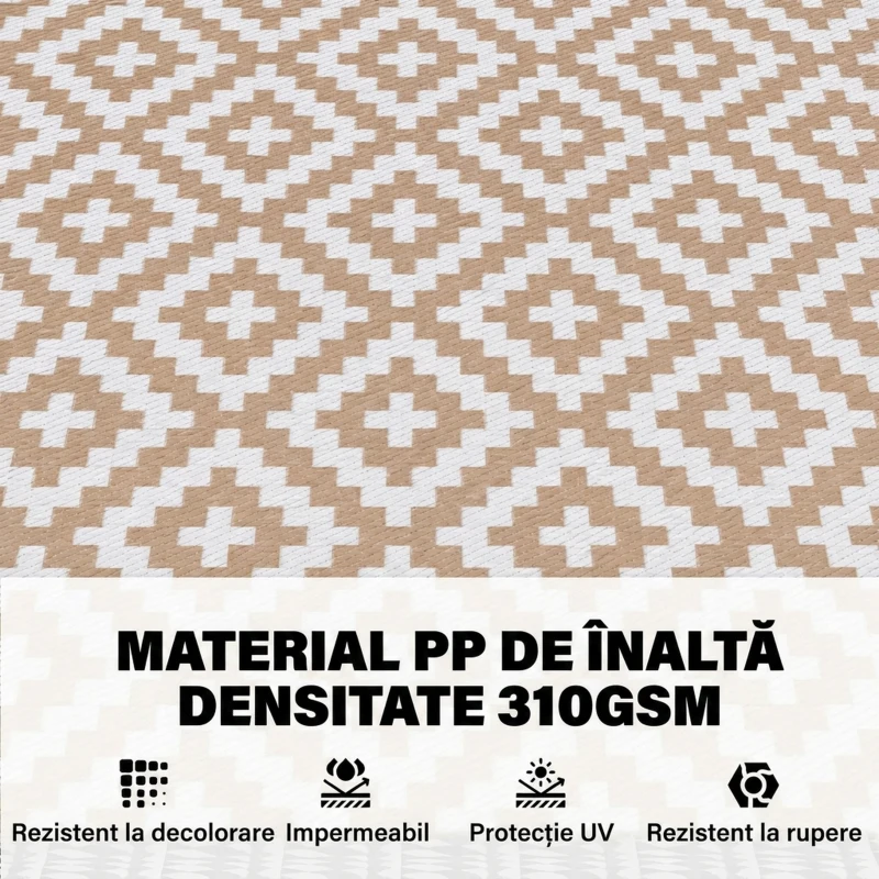 Outsunny Covor Exterior pentru Balcon și Terasă Reversibil cu Model Geometric, 2.74x1.82 m, Cafea și Alb