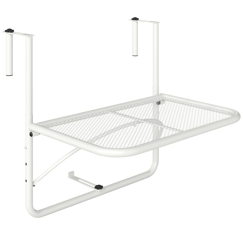 Outsunny Mesa Colgante de Balcón con Brazo Regulable y Altura Ajustable en 3 Posiciones Marco Metálico 60x56x50 cm Blanco