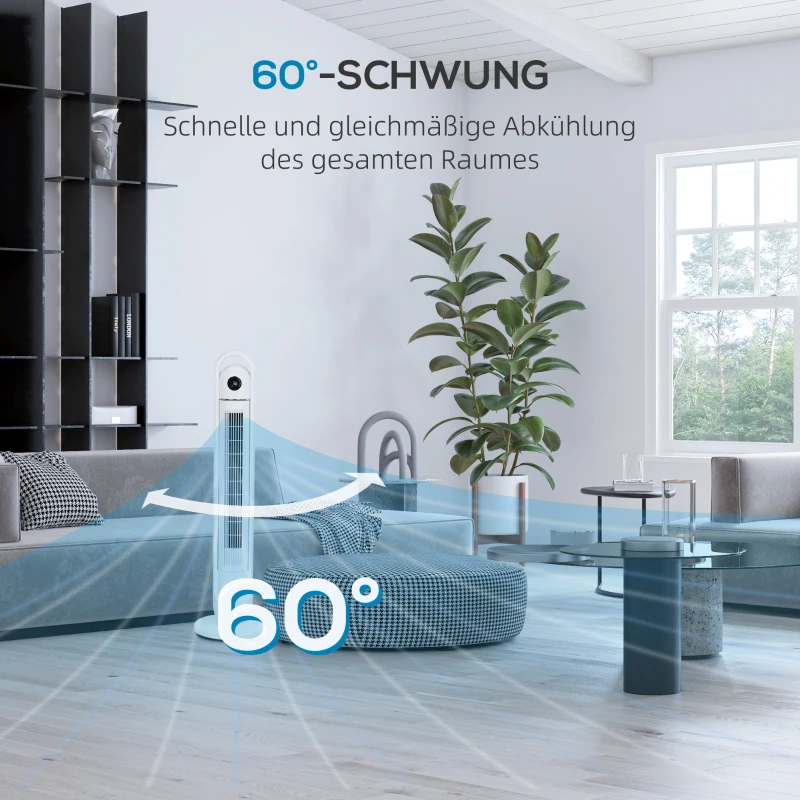 HOMCOM Torenventilator met Klimaatbeheersing, Timer, Afstandsbediening, Drie Modi, LCD-Display, Wit