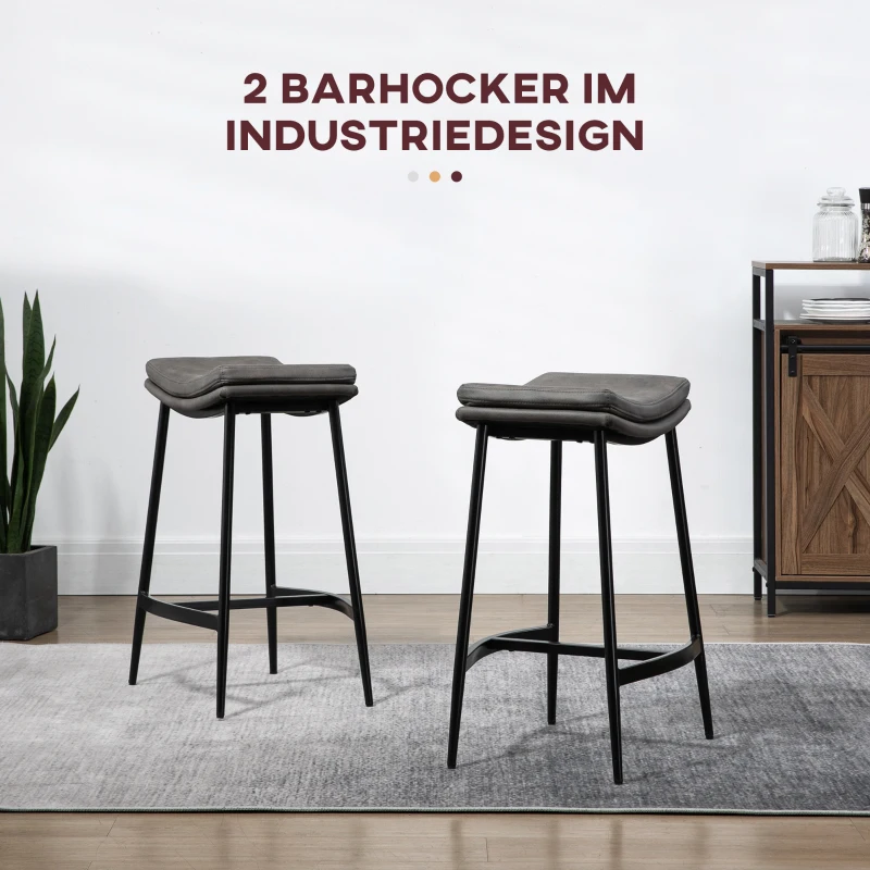 HOMCOM Set van 2 barstoelen, gepolsterde zitplaatsen, stalen frame, 120 kg draagvermogen, Grijs