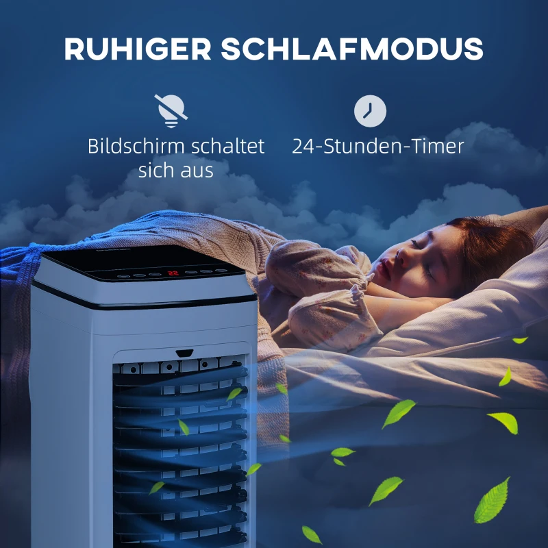 HOMCOM Ventilator, Luchtkoeler en Klimaatunit, 3 Modi, Afstandsbediening, Timer, Op Wielen, Wit