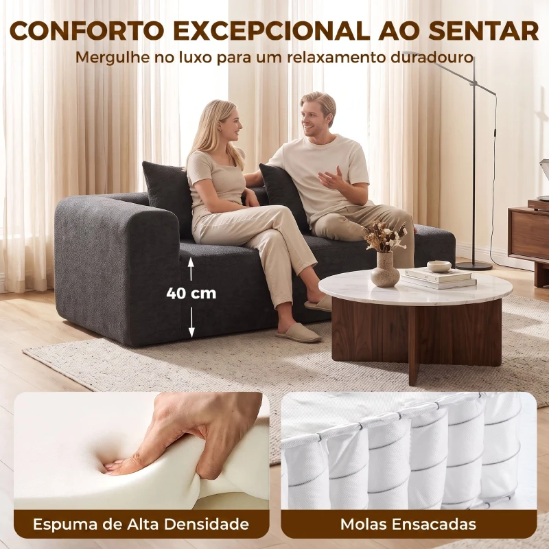 HOMCOM Sofá de 2 Lugares em Chenille com 2 Almofadas Assento com Molas sem Montagem 171,5x91,5x83 cm Cinza Escuro