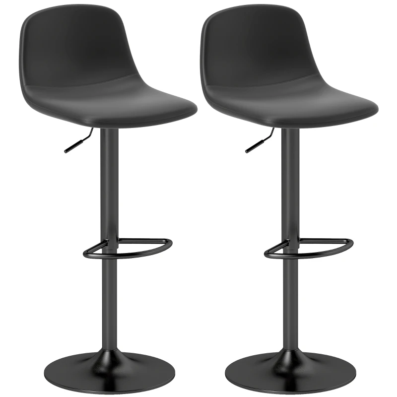 HOMCOM 2-delige Set Barkrukken, Draaibare Barstoelen met Kunstleren Bekleding, met Rugleuning en Voetsteun, Metalen Basis, Zwart(m-10)