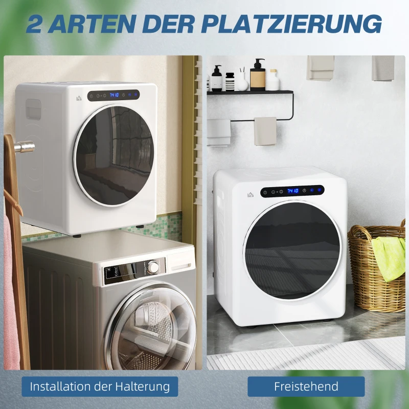 HOMCOM Wasdroger, 6 programma's, 40-60℃, 5 kg capaciteit, compact, touch-bediening, Wit(m-7)