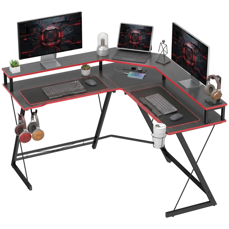 HOMCOM Birou în L cu Prize, 128 cm cu Suport Monitor