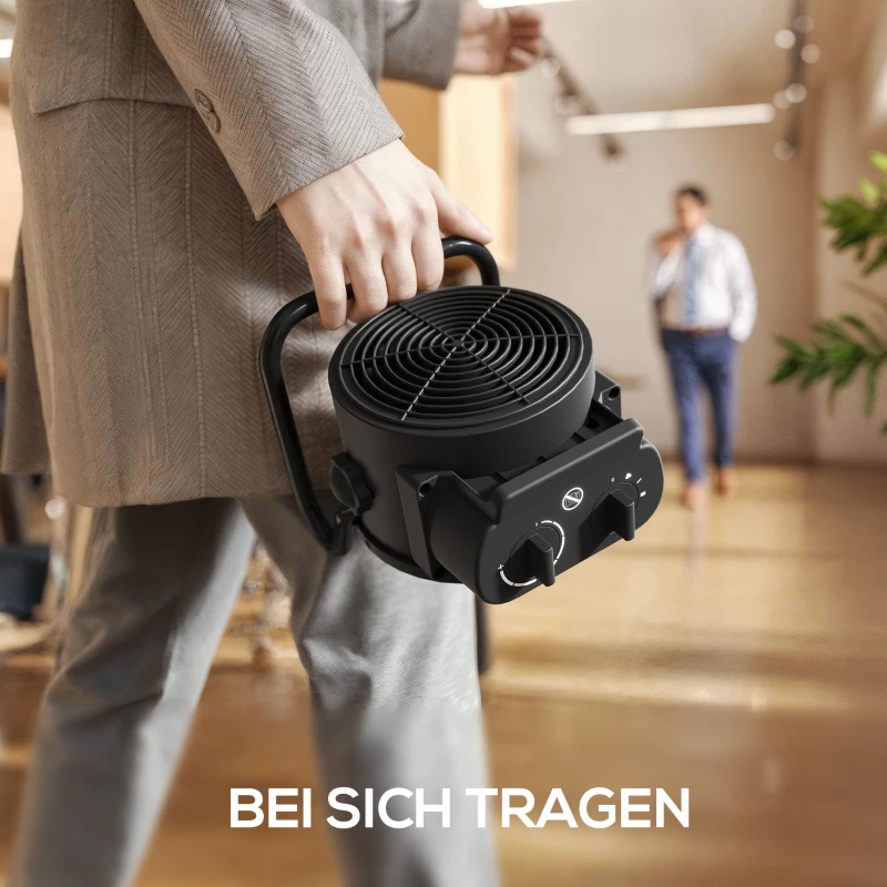 HOMCOM Verwarmingstoestel, ventilatorkachel met 3 modi, instelbare thermostaat, handvat, oververhittingsbeveiliging, 21,5 x 15,8 x 22 cm, zwart