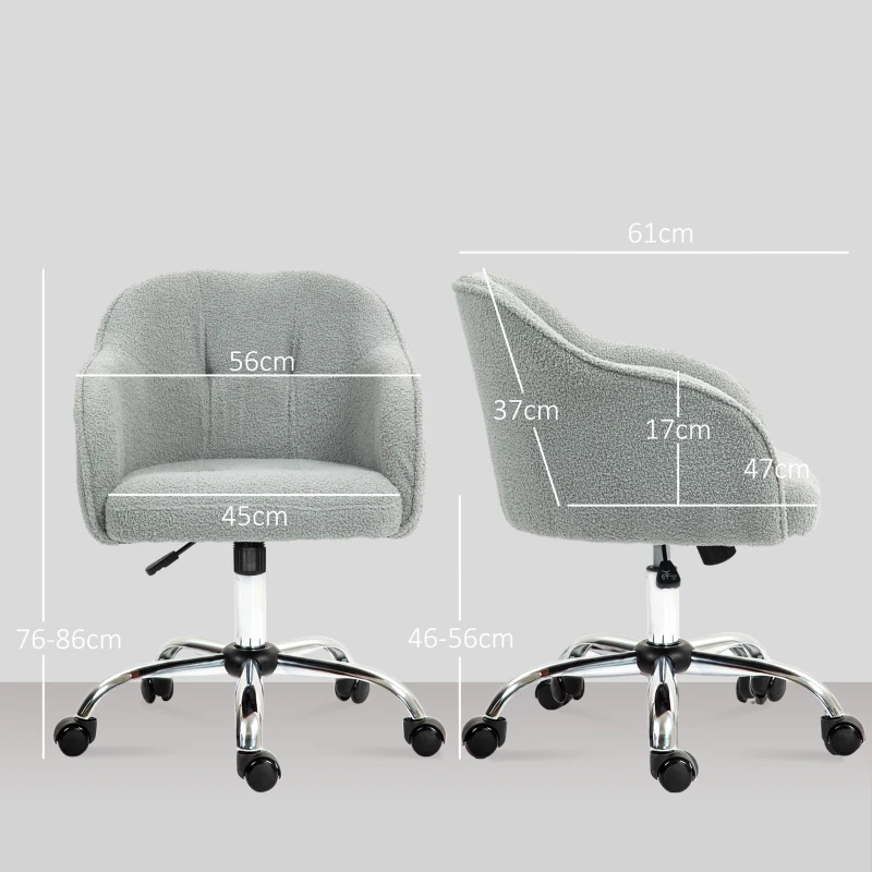 HOMCOM Homeoffice-stoel, ergonomische bureaustoel met kantelfunctie, teddysamt-look 56 x 61 x 86 cm grijs