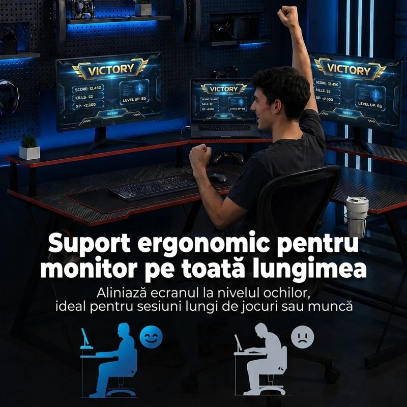 HOMCOM Birou în L cu Prize, 128 cm cu Suport Monitor