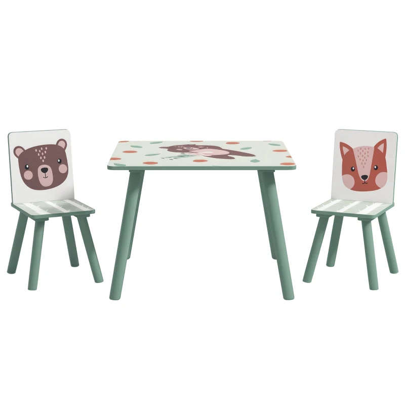 ZONEKIZ Zitgroep voor kinderen 3-8 jaar, 1 tafel & 2 stoelen, schattig dierenmotief, groen
