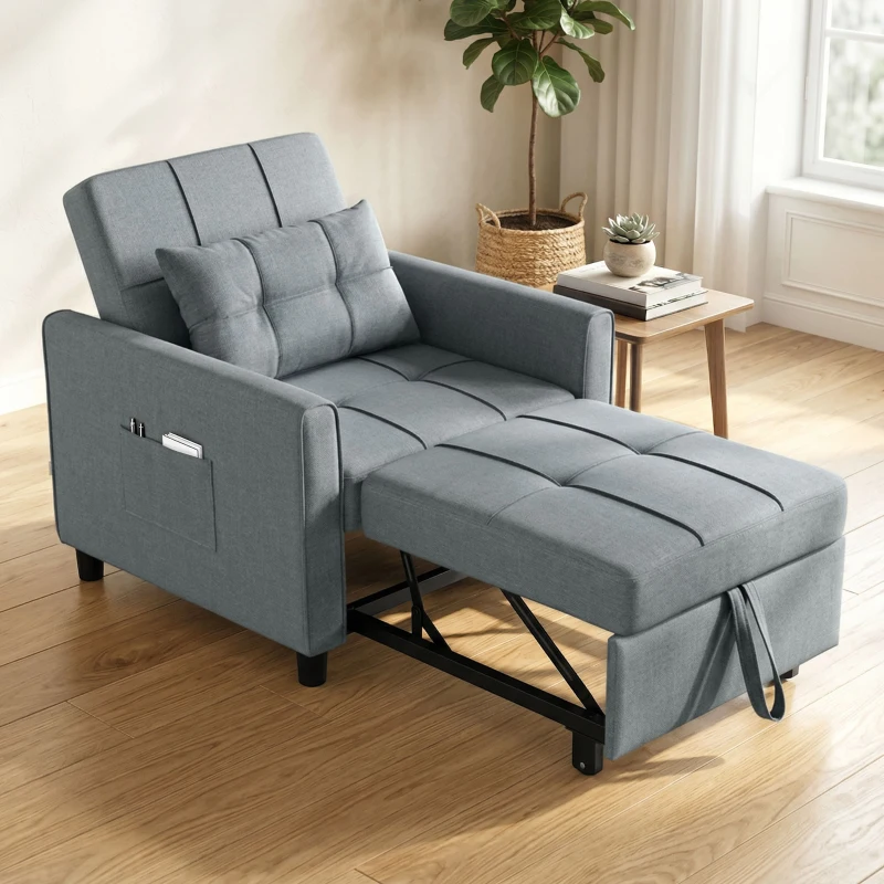 HOMCOM Canapea Extensibilă cu Spătar Reglabil, Gri Deschis
