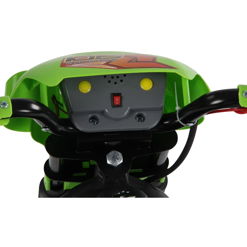 HOMCOM Moto électrique enfants, moto cross pour enfants avec batterie 6 V, phares, musiques et roues d'entraînement, 3 à 6 ans, charge 25KG, vert et noir