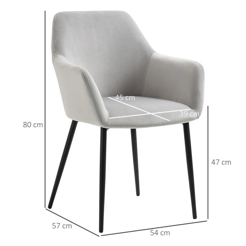 HOMCOM Set Eetkamerstoelen, Comfortabel, 54x57x80 cm, Lichtgrijs