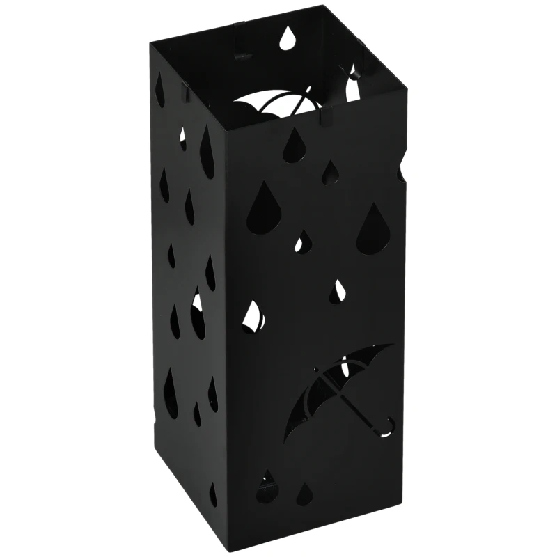 HOMCOM Paraplubak, 4 Haken, Lekbak, Staal, Zwart