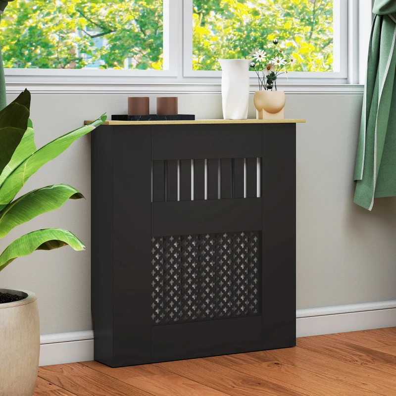 HOMCOM Cubre Radiadores 78x19x81 cm Cubierta para Radiador Diseño Moderno de Listones y Nido de Abeja Negro