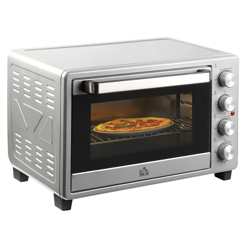 HOMCOM Mini oven 32 l elektrische mini oven drie niveaus met zilverkleurige bakplaten