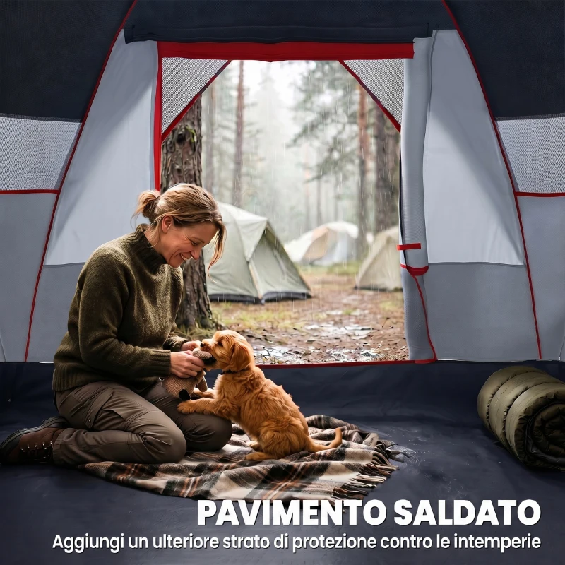 Outsunny Tenda da Campeggio 5 Posti Idrorepellente con Protezione UV, Pali in Fibra di Vetro, 4.55x2.2x1.8 m, Grigia