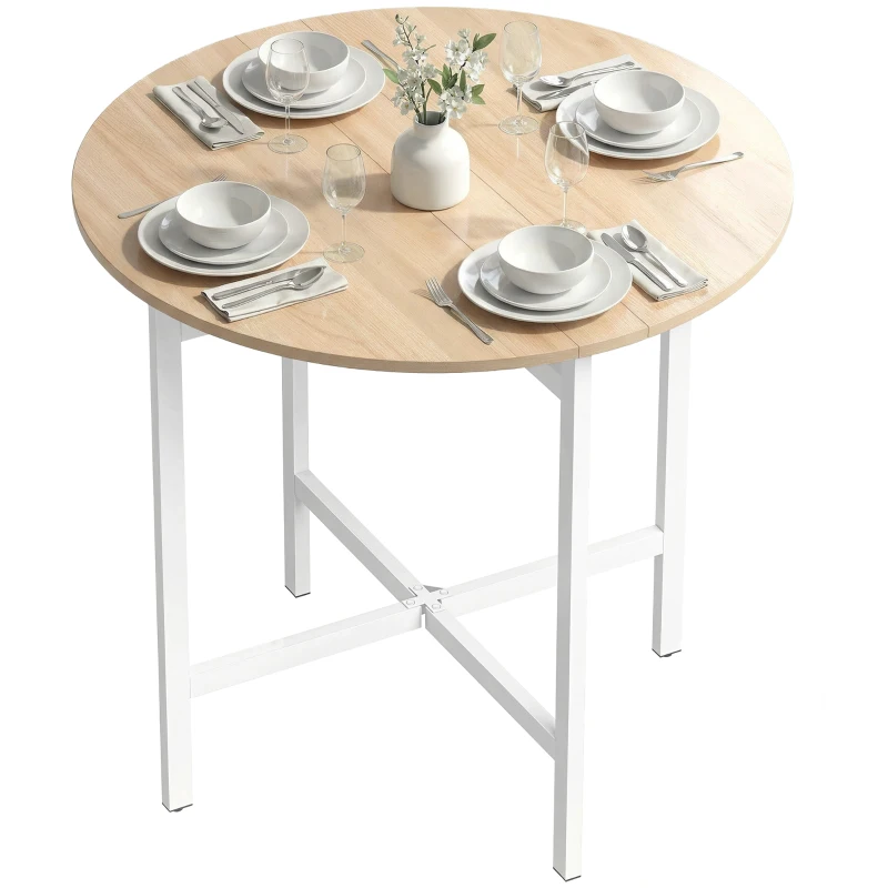 HOMCOM Klappbarer Esstisch, 80 cm Runder Klapptisch mit Stahlrahmen, Platz für 2-4 Personen, Naturholz-Optik