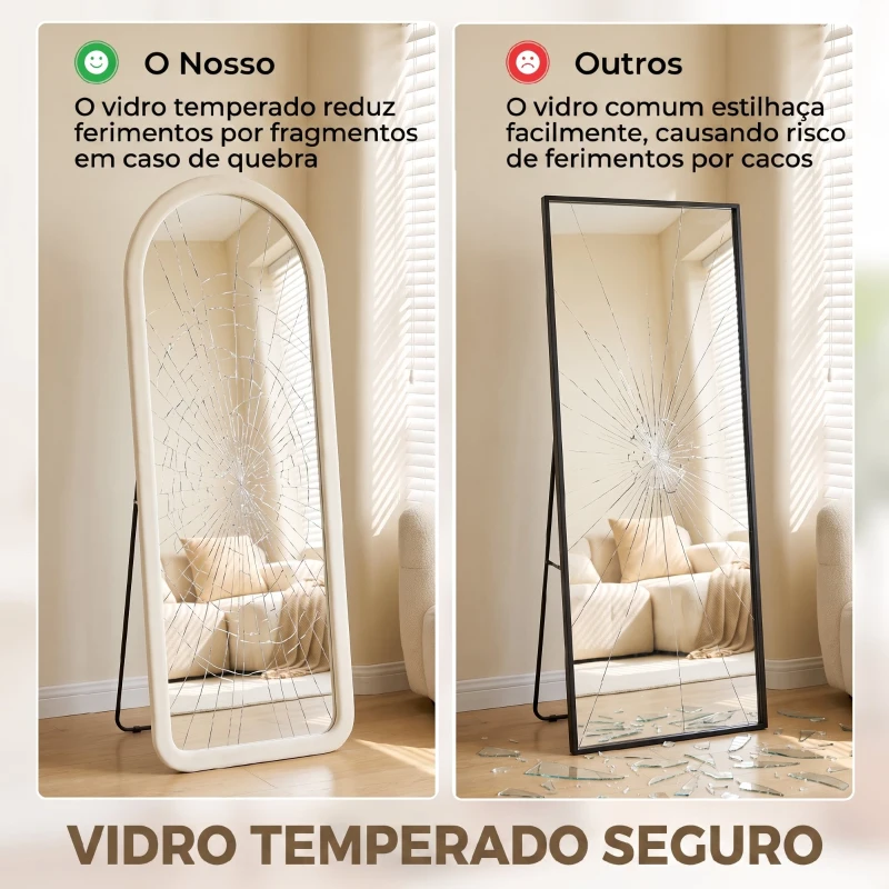 HOMCOM Espelho de Corpo Inteiro 160x60 cm com Moldura em Arco Aveludada, de Pé, Apoiado ou de Parede, Creme