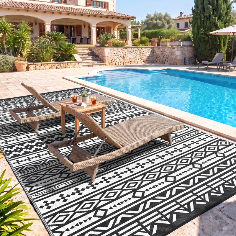 Outsunny Outdoor Teppich robuster Wetterfest Outdoorteppich, Carpet mit Boho-Style, Outdoor-Teppich für Wohnzimmer Balkon