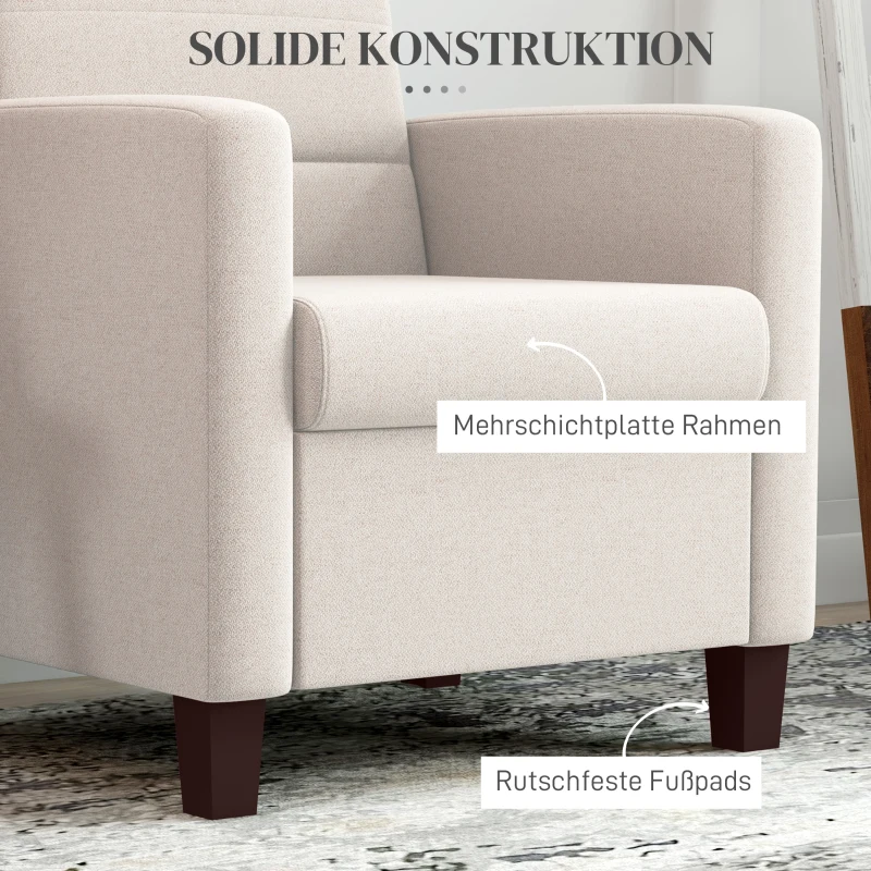 HOMCOM Polsterfauteuil in Linnenlook, Schuim, Zitkussen, Houten Frame, Crème