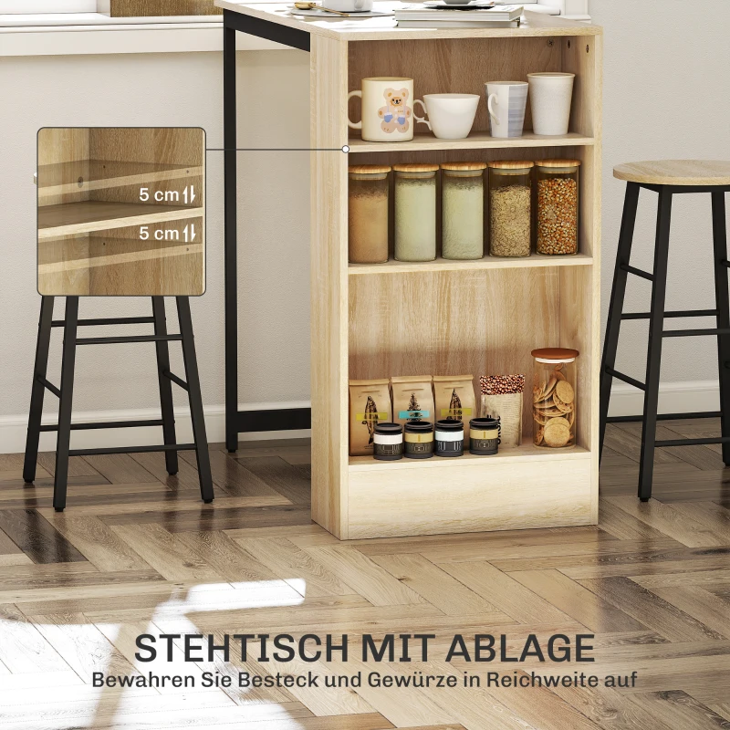 HOMCOM 3-delige Bartafelset, 1 Counter, 2 Stoelen, met Opbergruimte en Voetsteunen, Ruimtebesparend, Lichtbruin+Zwart(m-4)