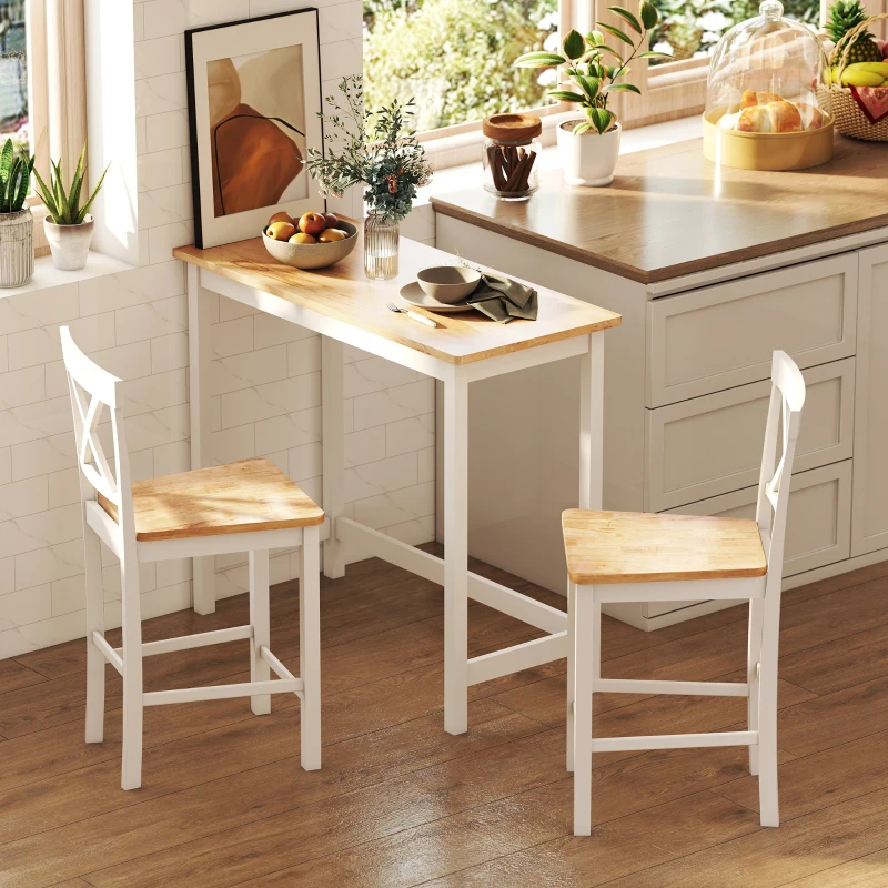 HOMCOM Bartafel, Eikenlook, compact, Plaats voor 2 Personen, Natuurhout+Wit(m-2)