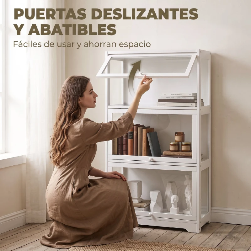 HOMCOM Vitrina Expositora para Colecciones de 3 Niveles con Puertas Abatibles de Acrílico para Figuras 59x30x106 cm Blanco