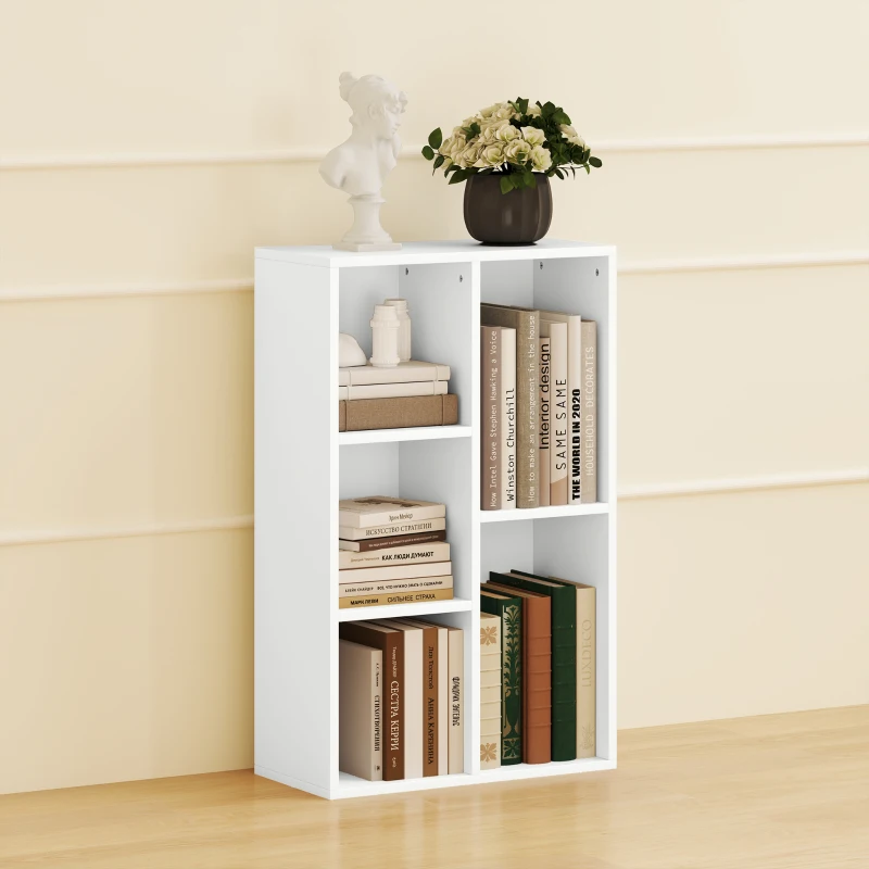 HOMCOM 2-Laags Boekenrek, 5 Vakken, Spaanplaat, Opbergrek, Wit