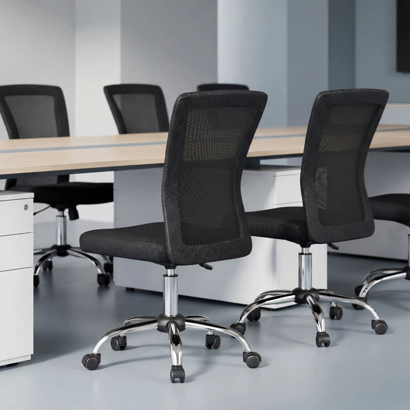 Vinsetto Silla de Escritorio Giratoria sin Brazos Silla de Malla con Altura Ajustable Carga 100 kg 43x58x90-100 cm Negro