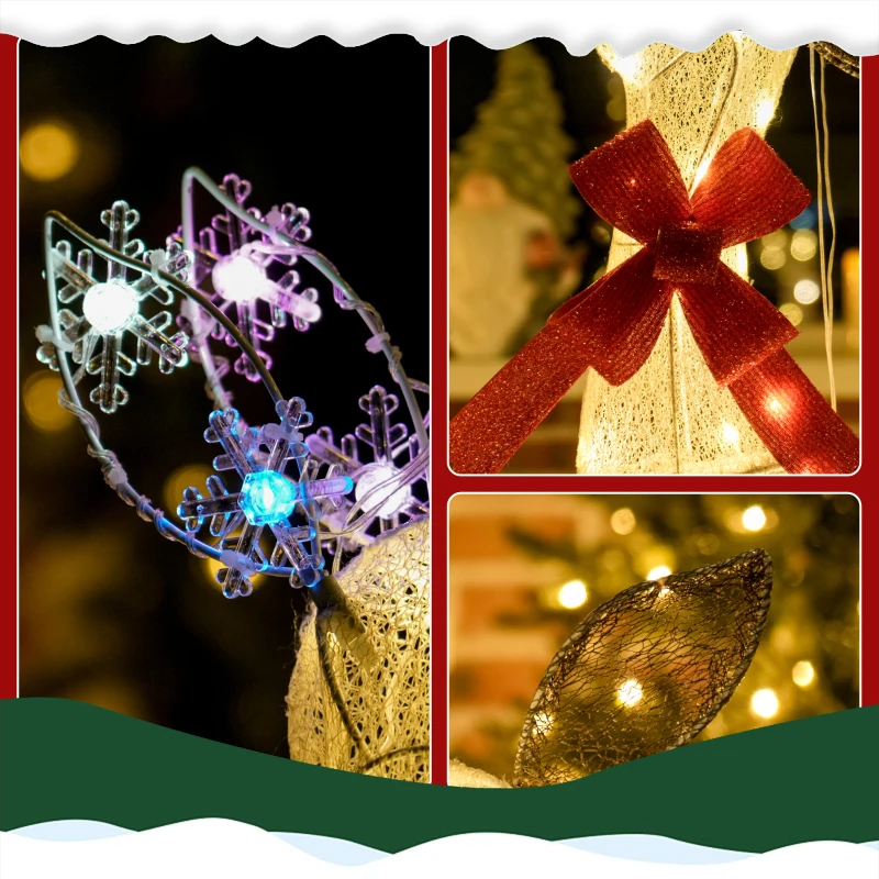 Outsunny 3-delige verlichte rendierfamilie | LED-kerstdecoratie met rode strik, staal & polyester, waterbestendig