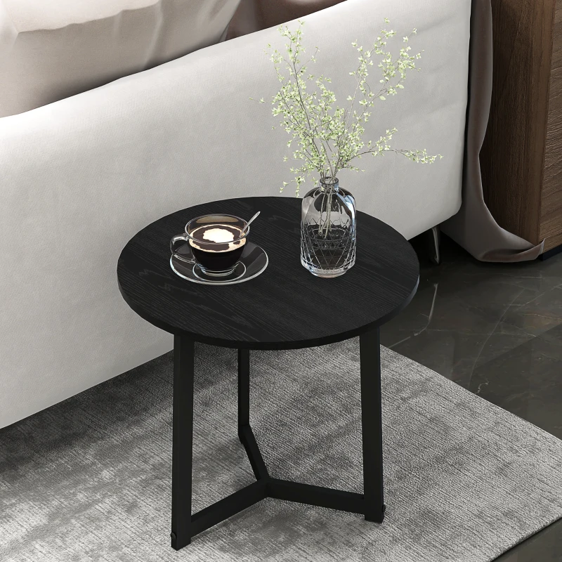 HOMCOM Moderne salontafels als 2-delige set, metalen frame, MDF, rond ontwerp, in elkaar schuifbaar, Zwart