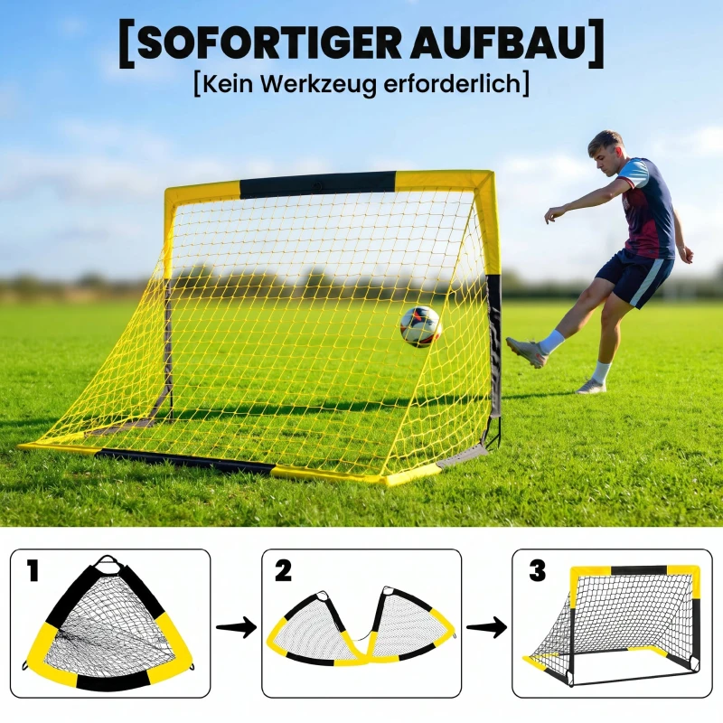 SPORTNOW Pop-Up Fußballtor für Garten Jugendliche & Erwachsene tragbares Outdoor Tor mit Reißfestem Tornetz Fiberglasstangen
