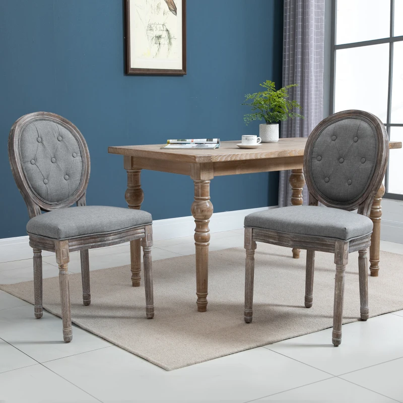 HOMCOM eetkamerstoel, stoelenset, 2-delig, eettafelgroep, rubberhout, schuimstof, stof, grijs, 50 x 54,5 x 97 cm eetkamerstoelenset 2-delige eettafelgroep rubberhout schuimstof stof grijs | Aosom.de
