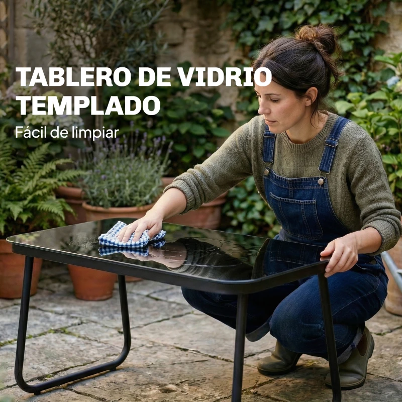 Outsunny Conjunto Jardín Exterior de 4 Piezas con Sofá de 2 Plazas 2 Sillones Mesa de Vidrio Templado Tela Textilene Gris Oscuro