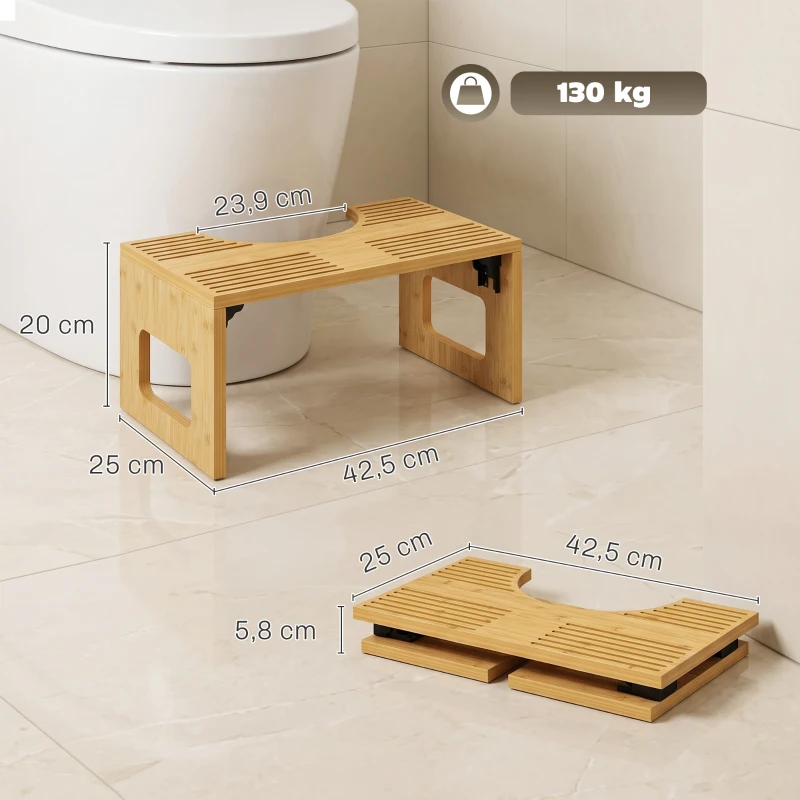 HOMCOM Toilettenhocker Bambus klappbar Badezimmer Hocker Badhocker Rutschfest Klohocker für Erwachsene Zuhause, Eiche
