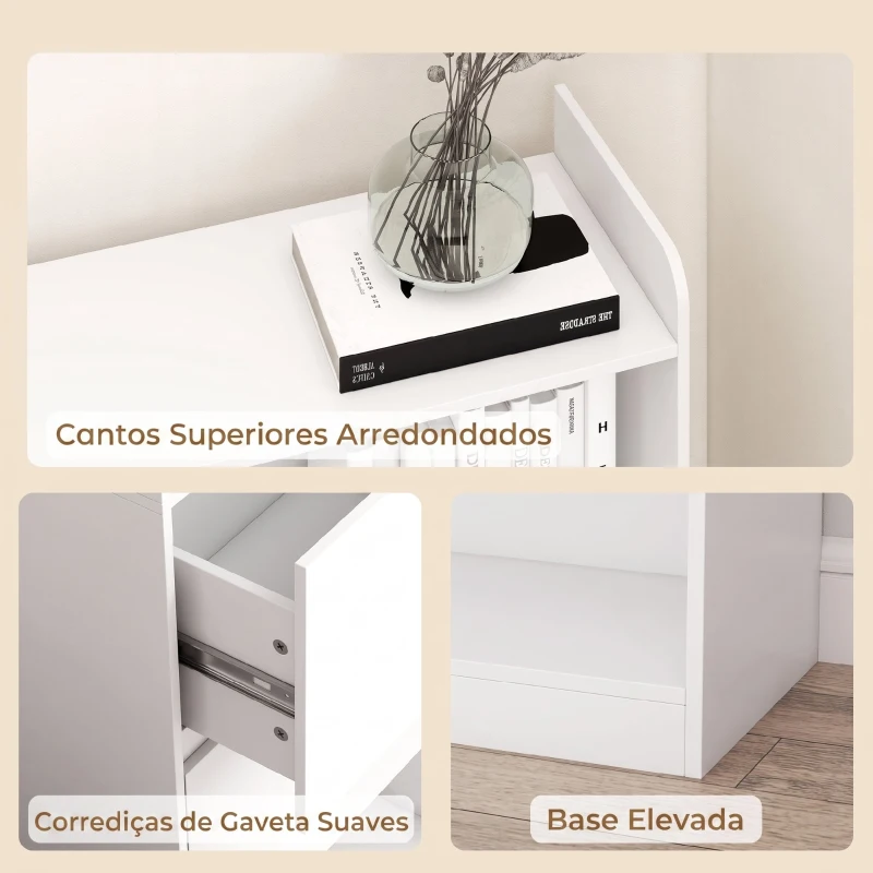 HOMCOM Estante para Livros Alta e Estreita com Painel Perfurado 2 Gavetas e 8 Compartimentos 120x30x200 cm Branco