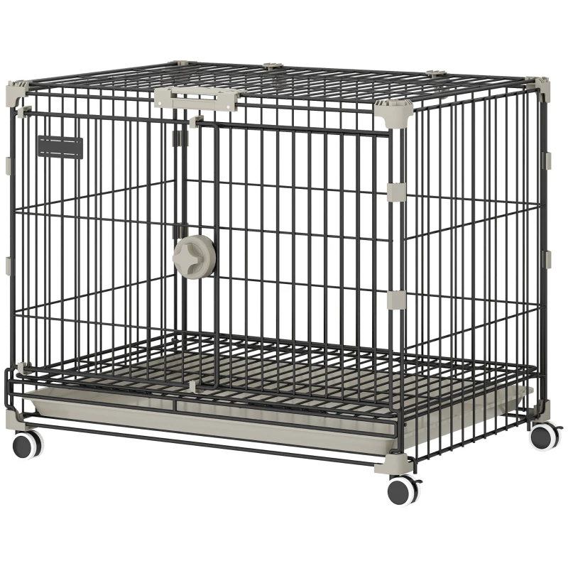 PawHut Cage pour Chien, Plateau Amovible, Roues avec Freins, Toit Ouvrant Verrouillable, 60,5x45,5x54,5cm, Noir