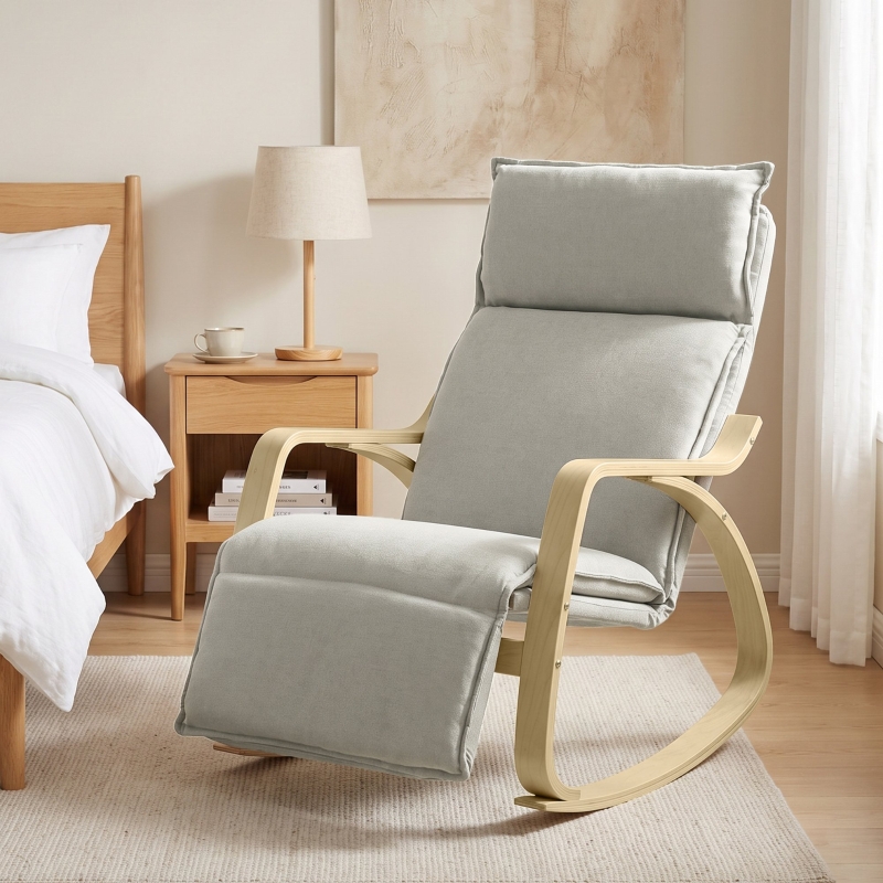 Silla mecedora HOMCOM gris claro con reposapiés ajustable