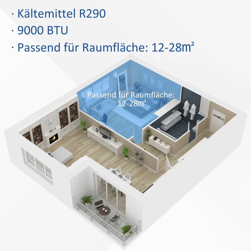 HOMCOM Mobiele airconditioning 3-in-1 airconditioner ontvochtiging 2,6 kW afstandsbediening ABS