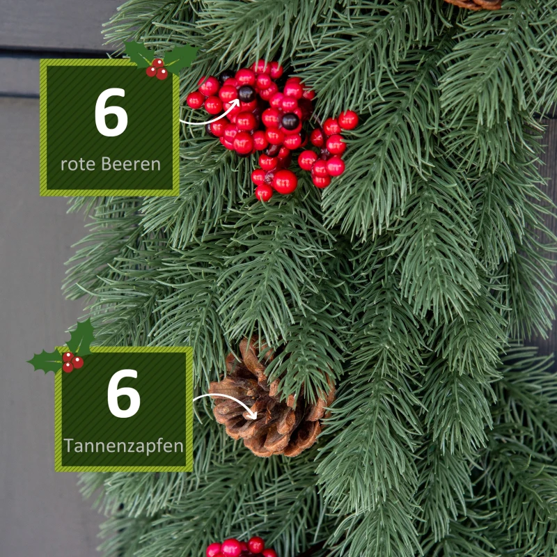HOMCOM dennenkrans deurkrans kerstkrans achterzijde met ophanglus PE groen Ø60 x 8 cm