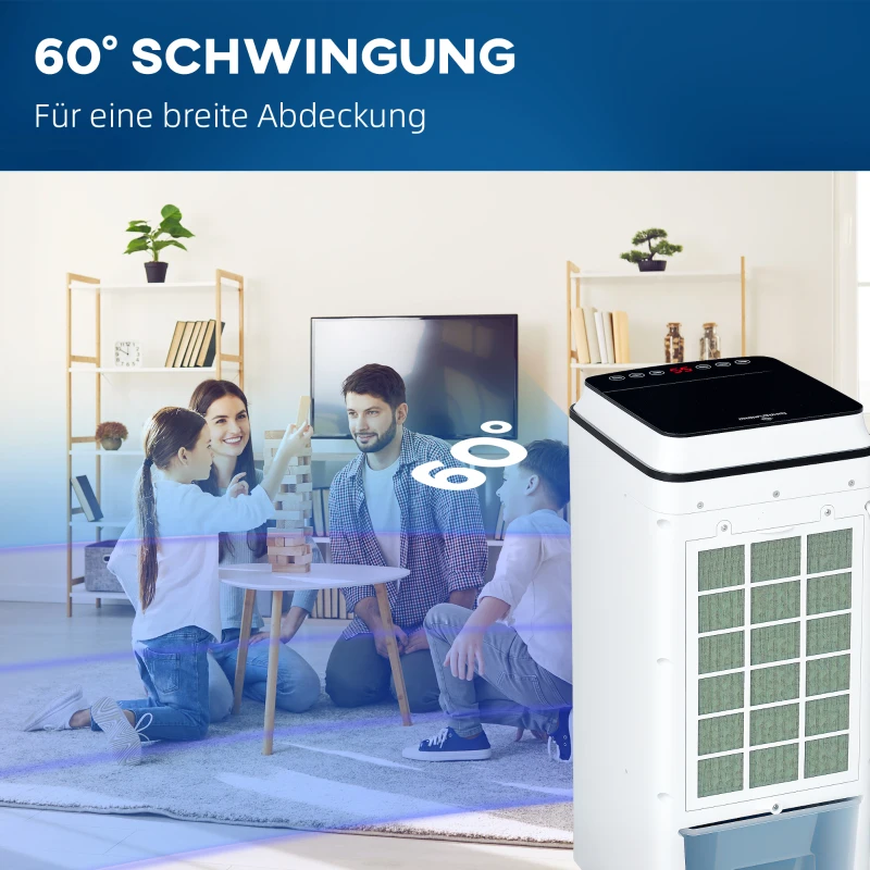 HOMCOM Ventilator, Luchtkoeler en Klimaatunit, 3 Modi, Afstandsbediening, Timer, Op Wielen, Wit